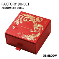 Boîte d'emballage de parfum de luxe Red Phoenix, boîte à tiroir en papier rigide avec insert, logo personnalisé en feuille d'or