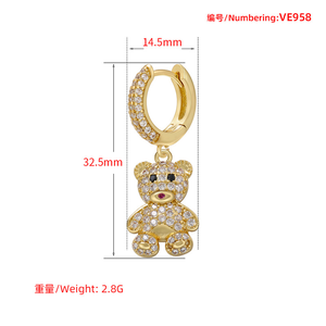 Petites boucles <span class=keywords><strong>d</strong></span>'oreilles en forme de cœur, design original, plaqué cuivre, avec un adorable <span class=keywords><strong>ours</strong></span> en peluche doré - Product Image 3