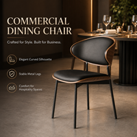 Chaise de salle à manger moderne en noyer à dossier incurvé, assise rembourrée noire avec structure métallique pour hôtel et restaurant