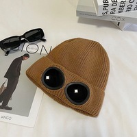 Bonnet personnalisé rouge à motif Argyle avec lunettes intégrées, bonnet épais en tricot côtelé, chaud, coupe-vent, pour le ski et les voyages