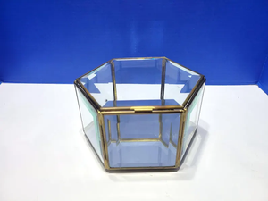 Hexagon Clear Glass Jewelry Box with Brass Metal Frame Luxury Geometric Decorative Trinket Storage Customizable <b>Display</b> <b>Case</b> - Product Image 2