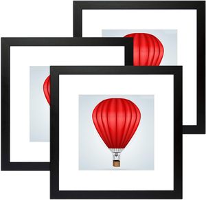 Set di 3 Cornici 20x20 per Esporre Foto con Passepartout o Senza, Cornici in Legno Massiccio Nero per Parete - Product Image 1