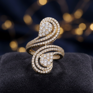 Women's 14K Solid Gold Rhodium Plated Natural Classic Statement Ring with Brilliant Cut Diamond <b>Clusters</b> Pave-Set Band - Product Image 4