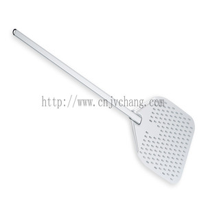 Pala de Metal de 30cm, 33cm, 35cm, Aluminio anodizado perforado, pala para pelar <span class=keywords><strong>pizza</strong></span> con mango negro largo, herramientas para hornear en horno - Product Image 3