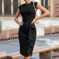 Sortie d'usine col haut manches courtes robes en dentelle couleur pure robes de soirée décontractées mariée tissu en mousseline de soie motif imprimé