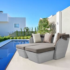 Modern Leisure Patio Garden Wicker Day Bed Sunbed <strong>Outdoor</strong> Poolside Rattan Chaise Lounge Aluminum <strong>Daybed</strong> <strong>with</strong> <strong>Canopy</strong> - Product Image 1