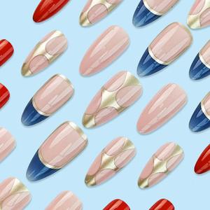 OEM nuevo 3D almendra diseñado <span class=keywords><strong>fucsia</strong></span> oro azul francés Prensa en dedo <span class=keywords><strong>uñas</strong></span> postizas cubierta completa Ins <span class=keywords><strong>uñas</strong></span> artificiales completo Abs - Product Image 4