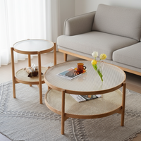 Table basse nordique de luxe minimaliste moderne faite à la main SWT 2026 en bois massif, verre et rotin, montage facile, pour salon et maison