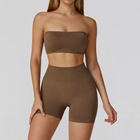 YanRuo Set Yoga Seamless Solid Breathable dengan Chest Wrap dan Celana Pendek High-waisted untuk Lari dan Fitness