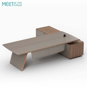 Luxury Modern <b>Solid</b> <b>Wooden</b> Convertible Manager Table L-Shaped Side Cabinet Extendable Executive CEO Office <b>Desk</b> for Commercial - Product Image 1