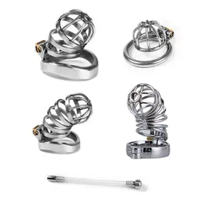 304 stainless steel short Male Chastity device cock cage with medical silicone urethral sound catether sex Products