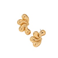 Anting Tusuk Geometris Bentuk Bunga Empat Kelopak Berlapis Elektroplating, Anting Wanita Mewah Ringan dan Stylish