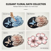 Tapis de bain en polyester absorbant et antidérapant, personnalisé OEM/ODM, à motifs floraux et papillons, séchage rapide pour salle de douche et salle de bain domestique, conforme RoHS