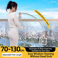 Nettoyeur de vitres double face à succès avec manche extensible en acier inoxydable, outil de lavage de vitres en microfibre, professionnel pour l'extérieur, OEM