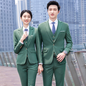 Men's Dark Green Business Suit Three Piece Viscose Anti-Wrinkle Workwear For Office Hotel Bank - Product Image 1