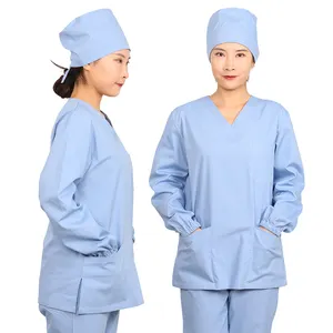 good color fastness breathable polyester cotton blend pale blue spa uniforms beauty salon uniform