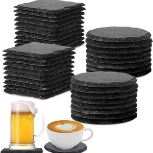 Đá đen tự nhiên Tấm Đá Tròn Đồ uống Coaster bảng mat với các cạnh tự nhiên của đá - Product Image 5