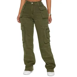 2024 New Fashion Custom Logo Hip Hop Style Women's Wide Leg Denim Pants Casual Boyfriend Cargo Jeans
