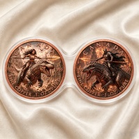 Moneda de desafío doble de Canadá de 1 onza, cobre puro .999, Guerrero y Caballero a caballo sobre dinosaurio, Fantasía en contraste, Venta al por mayor