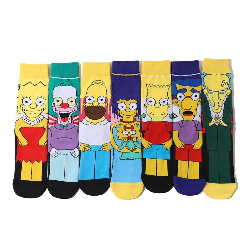 Wholesale Funny Anime Cartoon Simpsons Characters Adult Breathable Fancy Cartoon Socks