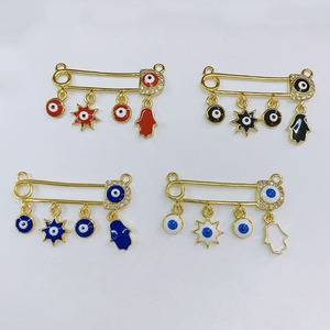 CZ9090 18k Banhado A Ouro Multi Colorido Esmalte Azul Broche Pin Pin De Segurança com <span class=keywords><strong>Evil</strong></span> Eyes Encantos Proteção Pingente Amuleto Jóias - Product Image 1