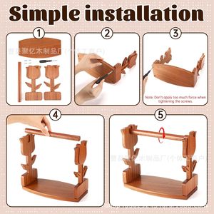 Tulpenförmiger Holz-Garnspulenhalter, ovaler Desktop-Aufbewahrungsständer für Strickgarn, Einlagiges Holzregal - Product Image 4