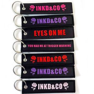 Wholesale High Quality Customized <b>Key</b> Flight Label <b>Custom</b> Jet Tag Fabric Woven Brand Embroidered Keychain - Product Image 3