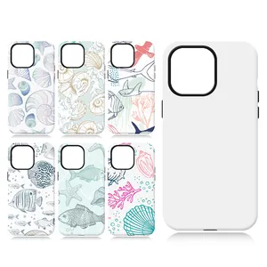 High quality Shockproof customized 2 in 1 3D Coating case DIY Cell Phone case Sublimation Heavy duty cover for IP 15 series