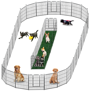 Enclos extérieur rond extensible en métal noir pour animaux de compagnie, clôture solide moderne avec fermeture auto-agrippante pour jardin - Product Image 3