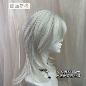 วิกผมลูกไม้สีเงิน ผมยาวตรง หน้าม้าปัดข้าง เส้นใยคาเนคาลอน เส้นผมธรรมชาติ ปกปิดทั้งศีรษะ ลูกไม้โปร่งใส - Product Image 5