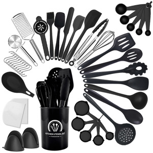 Ensemble d'ustensiles de cuisine en silicone résistant à la chaleur, 43 pièces, spatules, cuillères, kit d'accessoires avec seau de rangement - Product Image 1