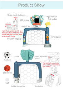 Support de basket-ball <span class=keywords><strong>3</strong></span>-en-1 pour enfants pouvant être élevé et abaissé <span class=keywords><strong>jouet</strong></span> de tir de football pour <span class=keywords><strong>garçon</strong></span> d'intérieur - Product Image 4
