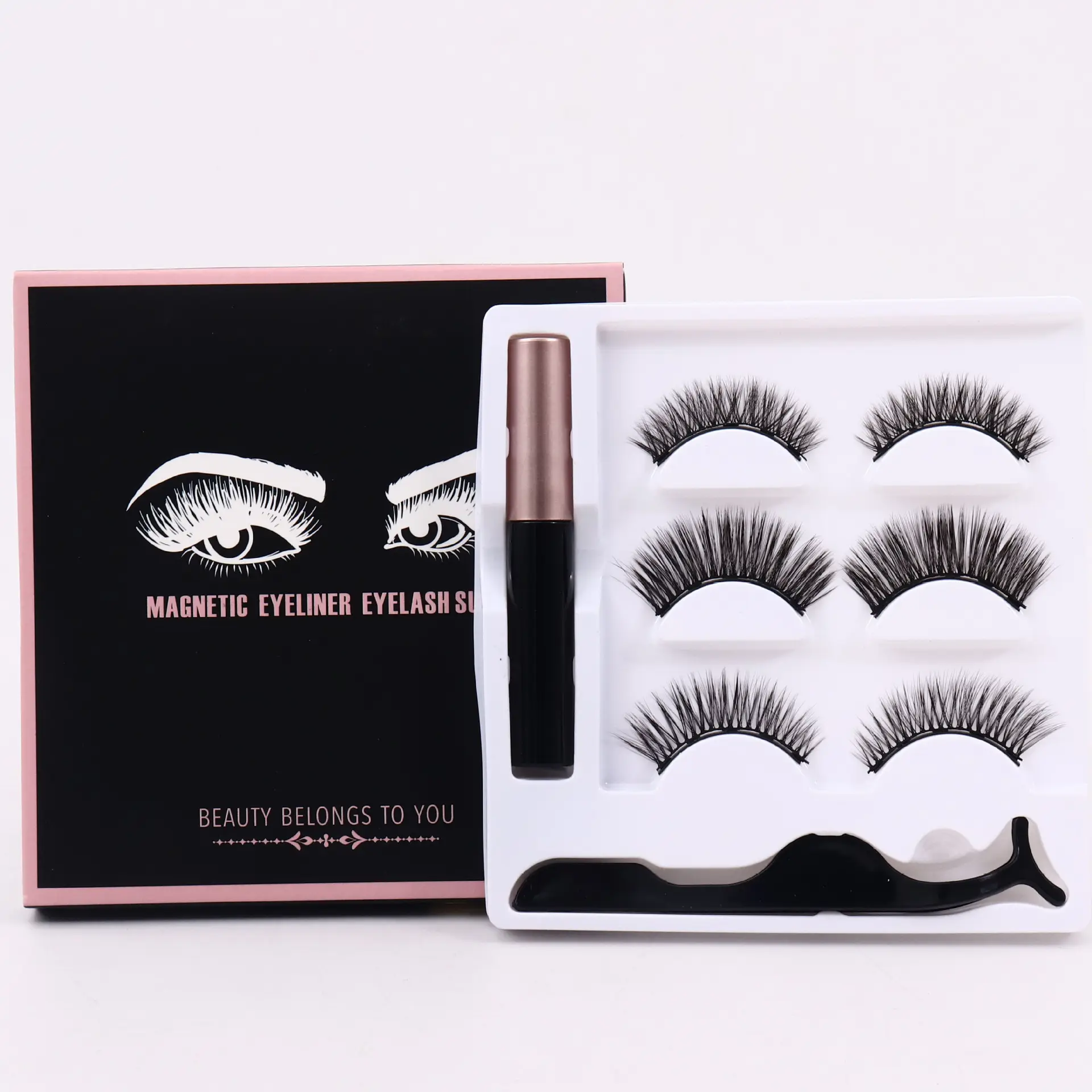 Magnetic Eyelashes 3 pairs magnets Mink or Synthetic Magnetic Lashes With Eyeliner Kit Private Label Packaging