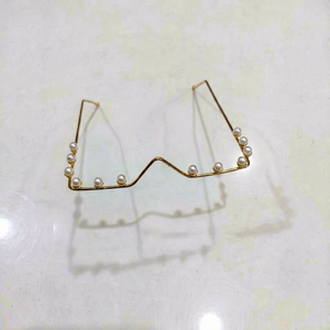 Gold Pearl Rimless Eyeglasses <b>Frames</b> Handmade Brass Half <b>Frame</b> Wavy Optical <b>Frame</b> for Women - Product Image 1