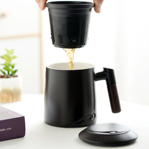 Ceramic <b>Mug</b> <b>Tea</b> <b>Infuser</b> With Lid And Filter Large Capacity Office Home Gift Set Black Sky Blue - Product Image 2
