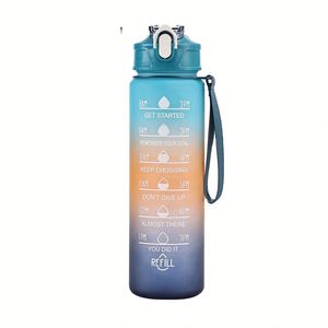 Outdoor Frosted Progressive Color Plastic Sports Kettle Motivational Water Bottle with Time Marker Gradient BPA Free Fitness - Product Image 1