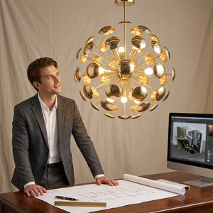 Lámpara de Techo Sputnik de Latón, Geométrica, Estilo Moderno de Mediados de Siglo, Decoración para Sala de Estar Interior - Product Image 4