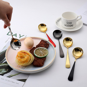 ช้อนกลมสแตนเลส 304 สีทองทันสมัย, ช้อนคนกาแฟหรูหราสำหรับของหวาน, ช้อนสำหรับเด็กนักเรียนรับประทานอาหารและรังนก - Product Image 3