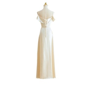 Champagne <b>Satin</b> Bridesmaid Dress <b>Halter</b> Neck Sheath Silhouette Natural Waistline Evening Gown - Product Image 5