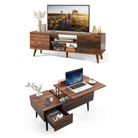 Meuble tv de salon contemporain de luxe en noyer meuble tv support tv ensemble table et table basse avec tiroirs