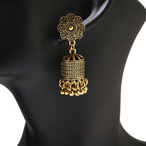 Vintage Etnico Intagliato Gypsy Gold Argento Ruota di Preghiera Campana Indiano Jhumka Orecchini Per Le Donne Boho Gioielli Tibetano Orecchini - Product Image 6