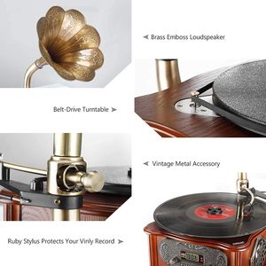 Tocadiscos de Vinilo Multifuncional, Gramófono, Receptor de Audio, Reproductor Multifuncional, Gramófono de Madera - Product Image 3