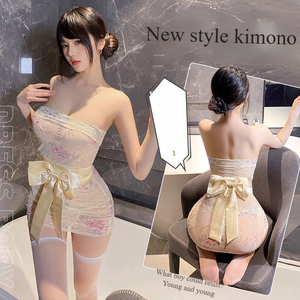 Ensemble de kimono transparent brodé sans bretelles, lingerie romantique, uniforme sexy moulant, lingerie sexy de luxe, cuckold - Product Image 1