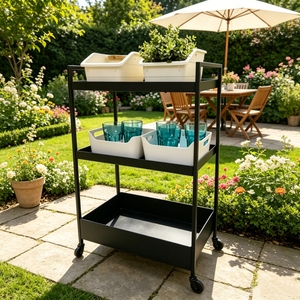 Chariot de rangement roulant polyvalent à 3 niveaux Joyings avec plateau en maille métallique et chariot utilitaire robuste et étagères de cuisine mobiles - Product Image 2