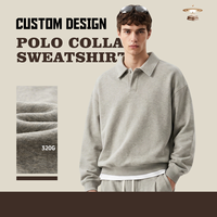 Pull-over Homme Col Polo à Boutons 320G Personnalisé avec Logo et Marque Privée, Coupe Ample Printemps-Automne – Vente en Gros