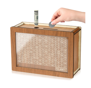 Boîte de défi d'épargne Cash Vault Boîte d'épargne en bois 10,000 Dollar Pièce en bois Tirelire numérique - Product Image 1