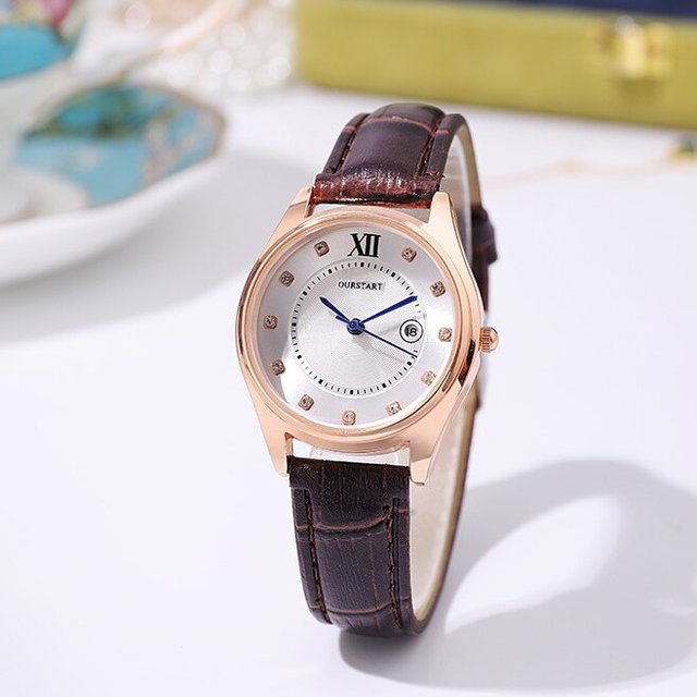 Vintage Women's Watch Fashion Leather Strap Calendar Quartz Watches Ladies Diamond Wristwatch Female Clock Wholesale (WA339)