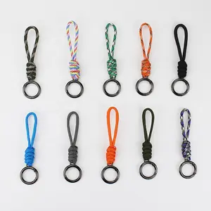 Hot selling braided quick release short woven anti-loss paracode rope finger loop strap lanyard with ring for car keys