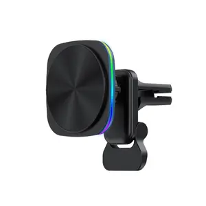 RGB Led Light Car Phone Holder Wireless Charger with Air Vent for iphone 14 13 12 Pro Max 15W Wireless Charger