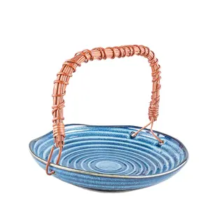 Chaoda louça cerâmica artesanal com alça cerâmica azul prato 9,75 polegadas onda porcelana placa com alça
